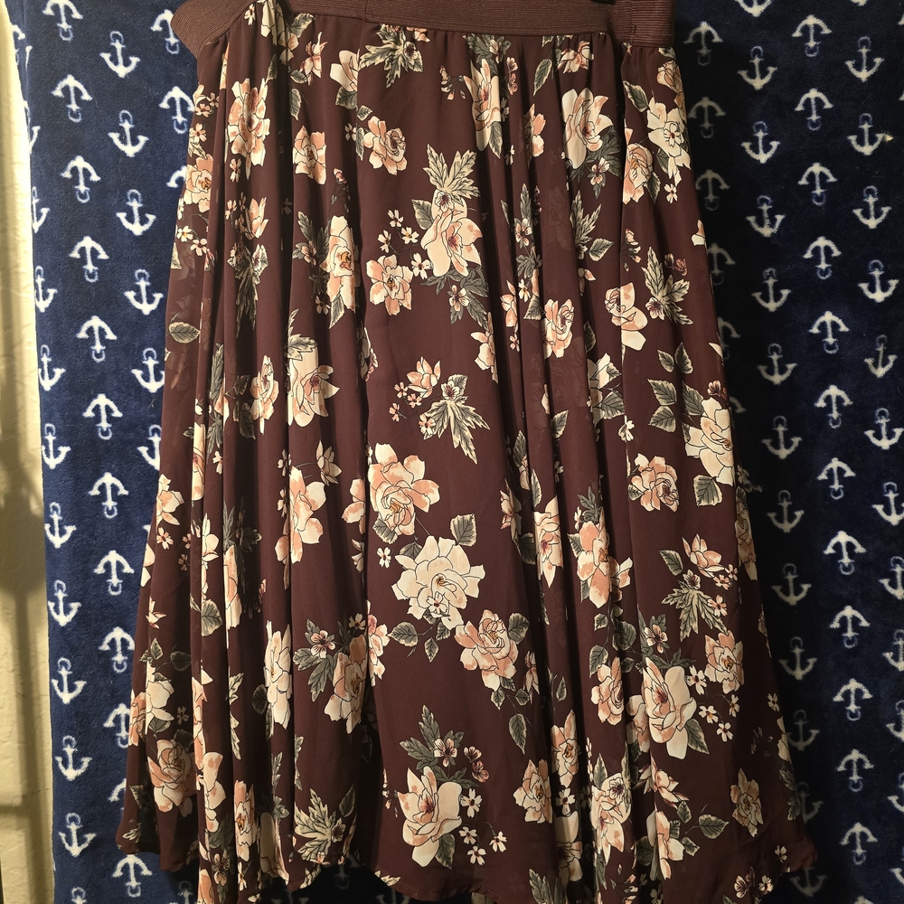 Torrid Purple/Brown A-Line Midi Skirt with Pleats